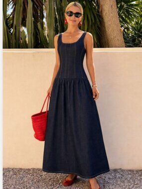 Chic Sleeveless Fit & Flare Denim Maxi Dress
